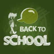 Back to school green chalkboard kid with speech bubble illustration N2