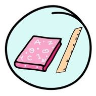 Book and Ruler on Round Blue Background