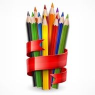 Pencils tied with ribbon on white