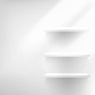 Empty white wooden shelf at the wall