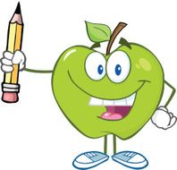 Happy Green Apple Holding Up A Pencil