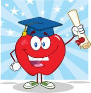 Smiling Happy Apple Graduate Holding A Diploma WIth Background