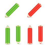 Pencil Icon Set Green Red Vector Illustration