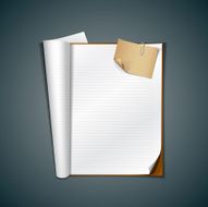 Open white book and vintage paper