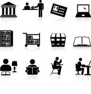 Library school and education black white vector icon set