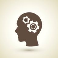 retro style gear in human&#039;s brain icon