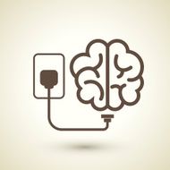 retro style brain plugged in icon