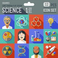Science 1st squares icon set Flat design long shadow