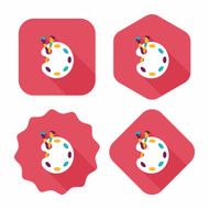 Art palette with paint brush flat icon long shadow N27