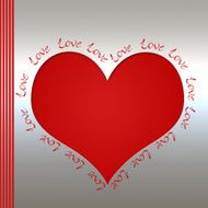 Greeting card red heart on silver background