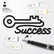 Vector Infographic Business Ink shaped key success on paper