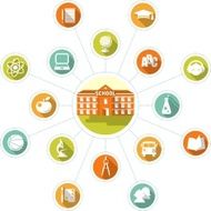 Education concept with school building and flat icons