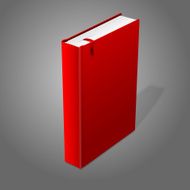 Realistic standing red blank hardcover book with bookmark Isolated on