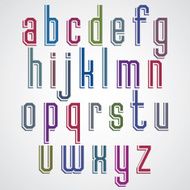 Vector geometric alphabet condensed font in retro poster style