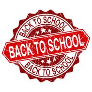 Back to school red vintage stamp isolated on white background