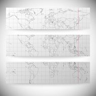 Set of horizontal banners Gray Political World Map Vector