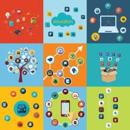 Flat concept set modern design with shadow education icons N21