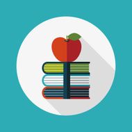 Books tower with apple flat icon long shadow eps10 N11