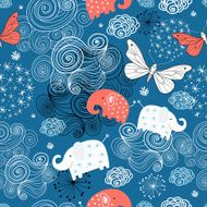 seamless pattern of ornamental elephants on a black background