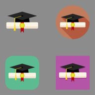 Flat Certificate Scroll and Mortar Board icons