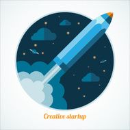 Modern startup concept with starting pen rocket