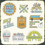 Back to school vintage doodle signs set on carton card N2