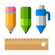 Drafting Tools School Equipment Icons Flat Vector Style