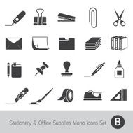 Office Supplies and Stationery Objects Mono Icons Set B