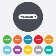 Webinar with arrow sign icon Web study symbol N3