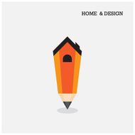 Home icon and pencil symbol in flat design style