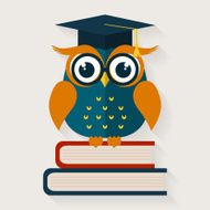 Wise owl sitting on the books Vector illustration