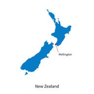 Detailed vector map of New Zealand and capital city Wellington