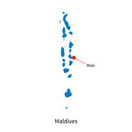 Detailed vector map of Maldives and capital city Male
