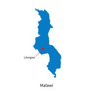 Detailed vector map of Malawi and capital city Lilongwe