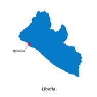 Detailed vector map of Liberia and capital city Monrovia
