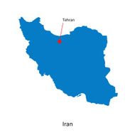 Detailed vector map of Iran and capital city Tehran