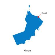Detailed vector map of Oman and capital city Muscat