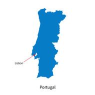Detailed vector map of Portugal and capital city Lisbon