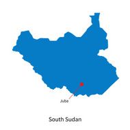 Detailed vector map of South Sudan and capital city Juba
