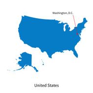 Detailed vector map of United States and capital city Washington