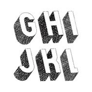Geometric bold rounded 3d font with hand drawn lines textures N2