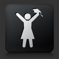 Black Square Button with Graduating Girl