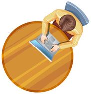 Topview of a man using his laptop above the table