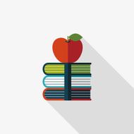 Books tower with apple flat icon long shadow eps10 N13