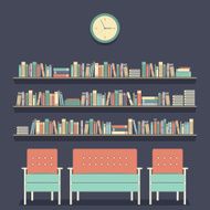 Flat Design Reading Seats and Bookshelves Vector Illustration N4