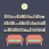 Flat Design Reading Seats and Bookshelves Vector Illustration N5