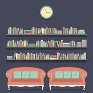 Flat Design Reading Seats and Bookshelves Vector Illustration N6