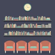 Flat Design Reading Seats and Bookshelves Vector Illustration N7