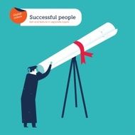 Graduate looking through a diplom telescope