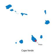 Detailed vector map of Cape Verde and capital city Praia
